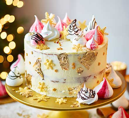 White chocolate, orange & cranberry Christmas cake