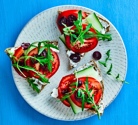 Goat’s cheese, tomato & olive triangles