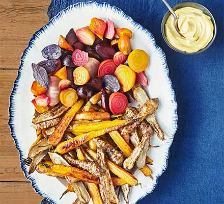 Roasted winter vegetables with smoked mayo