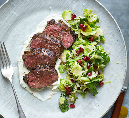 Seared venison with sprout & apple slaw