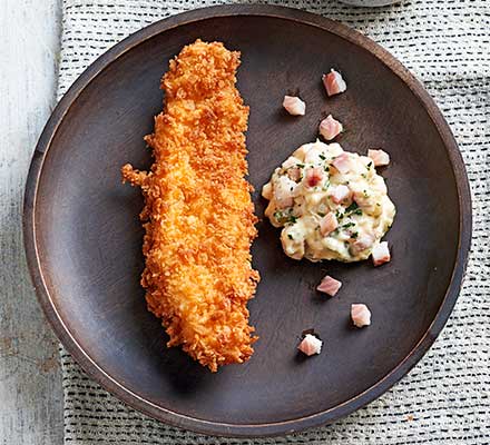 Sole fish fingers with smoked eel tartare sauce