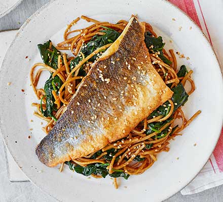 White fish with sesame noodles