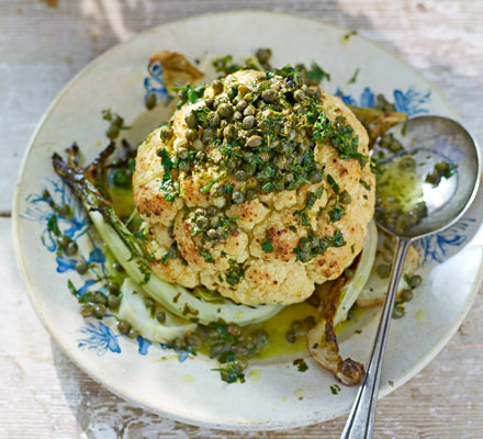 Roast cauliflower with caper dressing