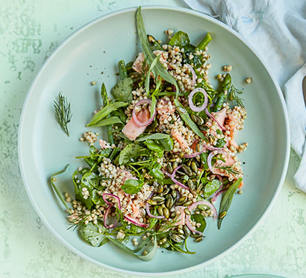 Sea trout & buckwheat salad with watercress & asparagus