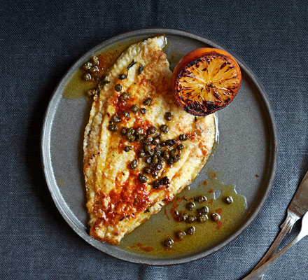 Sole meunière with blood orange & crispy capers