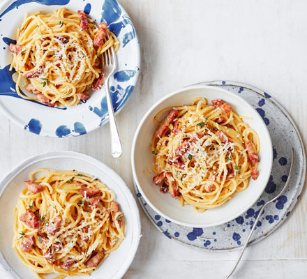 Swede & pancetta spaghetti