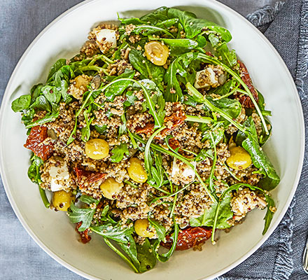 Feta, olive & preserved lemon grain salad