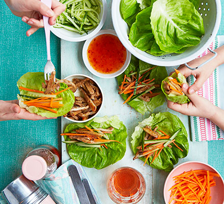 Sticky pork lettuce wraps