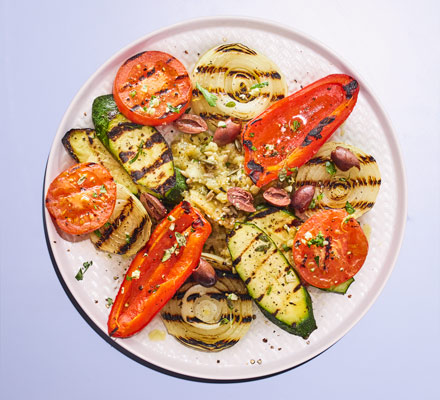 Griddled vegetables with melting aubergines