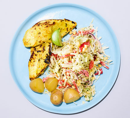 Smashed chicken with corn slaw