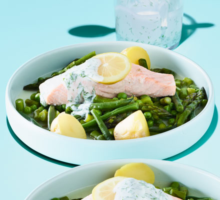 Steamed trout with mint & dill dressing