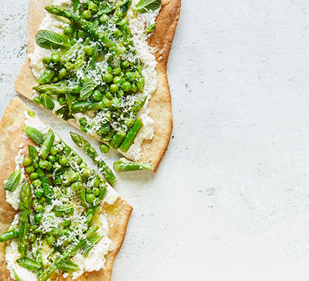 Asparagus, pea & ricotta flatbreads