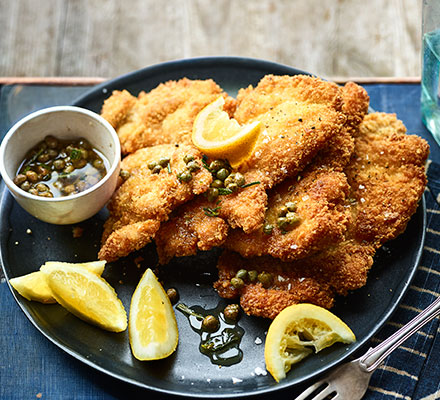 Chicken schnitzel with brown butter & capers