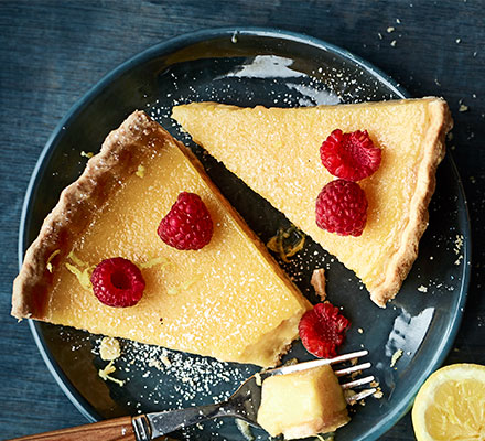 Lemon & verbena tart with raspberries