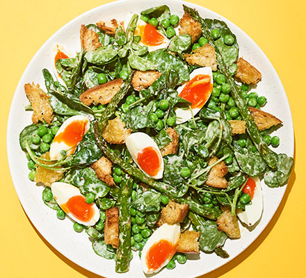 Roasted asparagus & pea salad