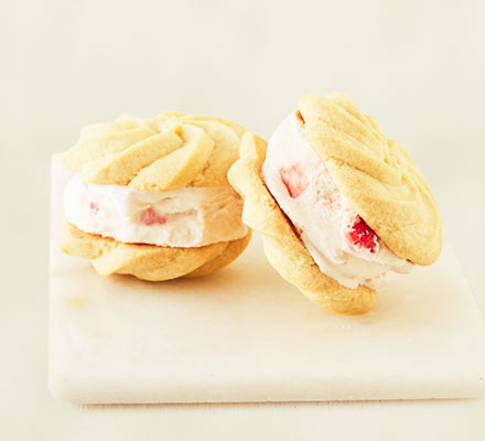 Strawberry shortbread ice cream sandwich