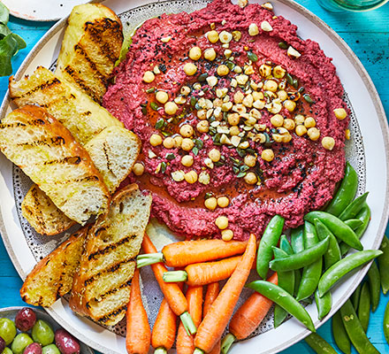 Beetroot hummus party platter