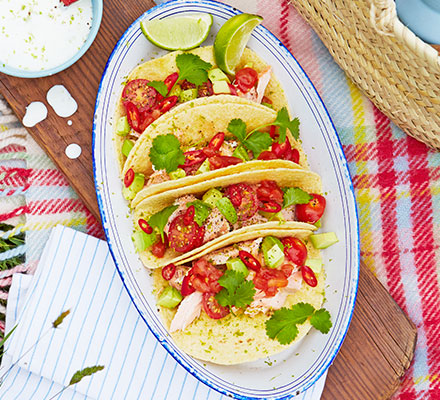 Salmon tacos with lime dressing