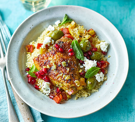 Chicken tagine with lemons, olives & pomegranate