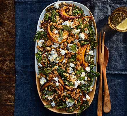 Roast squash with goat’s cheese & Puy lentils