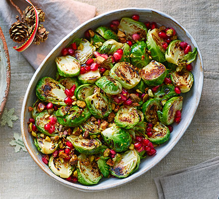 Sizzled sprouts with pistachios & pomegranate