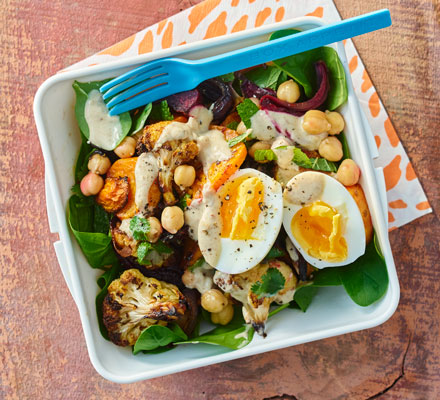 Cumin roast veg with tahini dressing