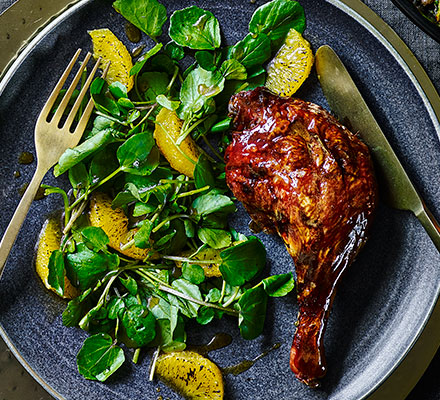 Maple-glazed duck with orange & watercress