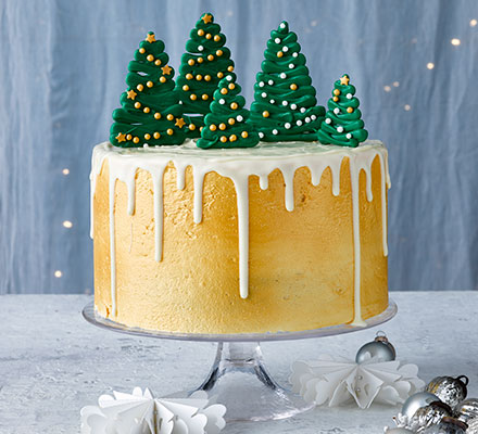 Winter spice cake with chocolate trees