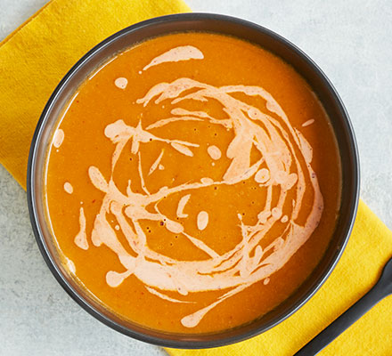 Red pepper, squash & harissa soup