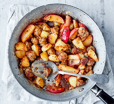 Sausage, mustard & apple hash