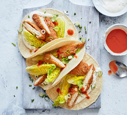 Southern-fried chicken tacos
