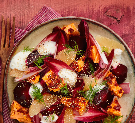 Harissa trout, beetroot & grapefruit salad with whipped feta