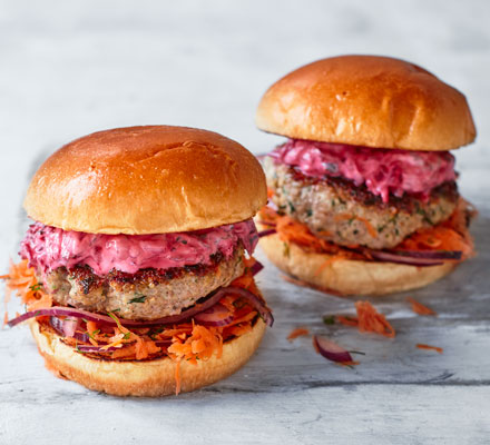 Lamb & quinoa burgers with beetroot tzatziki