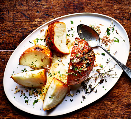 Honey-roast celeriac with mushrooms & thyme