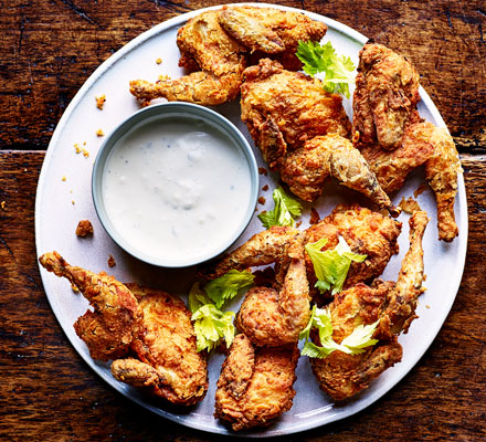 Southern-fried quail with blue cheese dressing