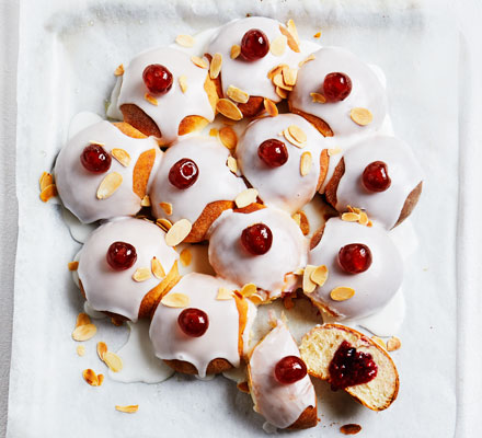 Sticky cherry bakewell buns