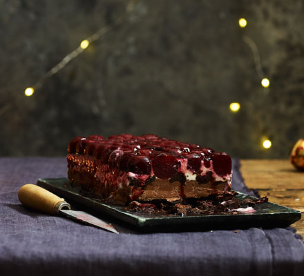 Iced chocolate and cherry trifle