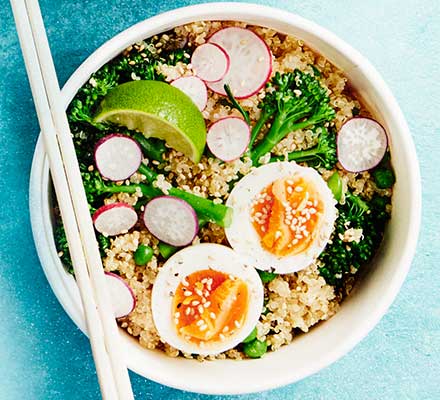 Miso broccoli, egg & quinoa salad