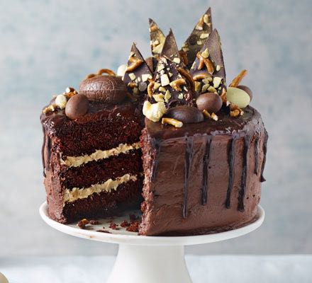 Triple chocolate & peanut butter layer cake