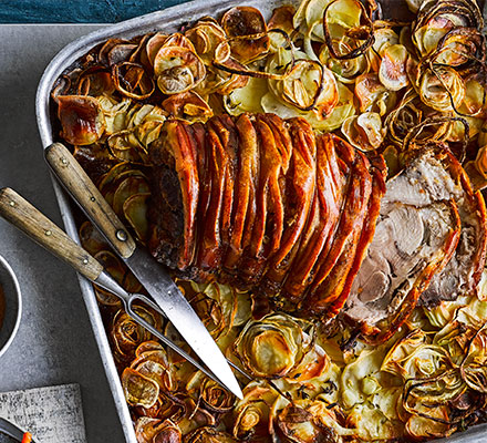 Salt & vinegar roast pork with potatoes