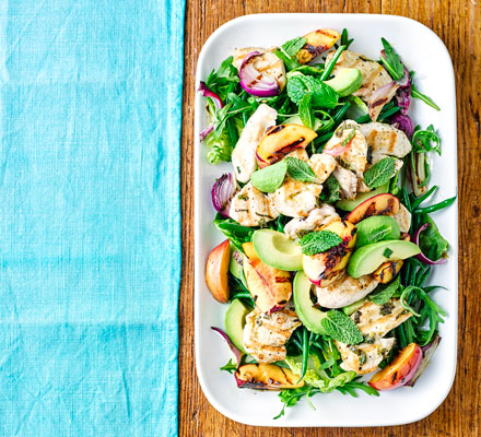 Minty griddled chicken & peach salad