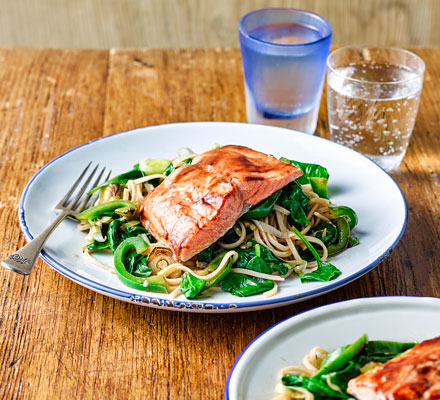 Miso salmon with ginger noodles