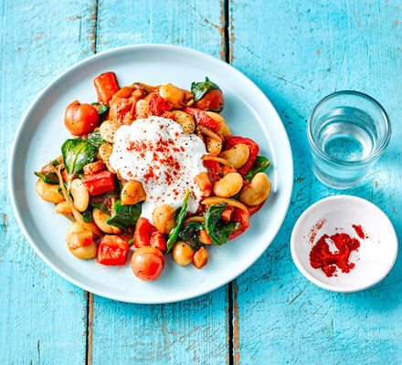 Rustic beans & spinach with garlic yogurt