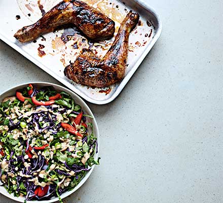 Sticky teriyaki chicken & peanut satay slaw