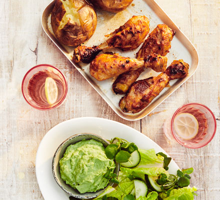 BBQ chicken drummers with green goddess salad