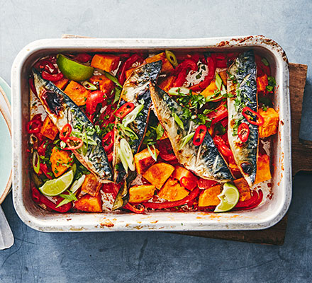 Thai mackerel & sweet potato traybake