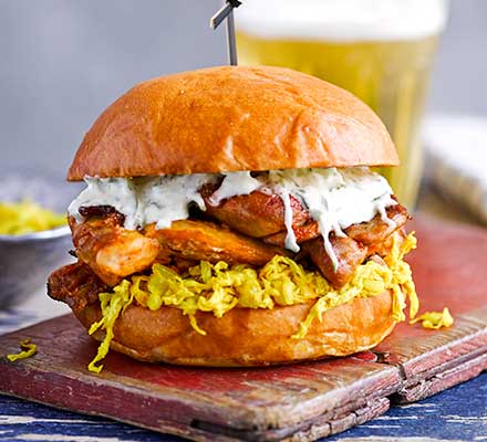 Sriracha-glazed chicken burger & pickled cabbage