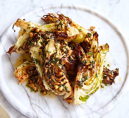 Charred hispi cabbage with hazelnut chilli butter