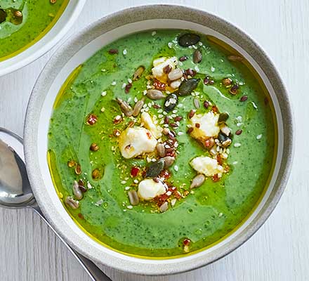 Chilled green soup with feta