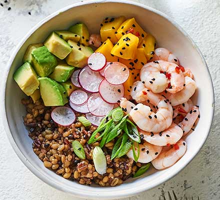 Prawn & grain poke bowls